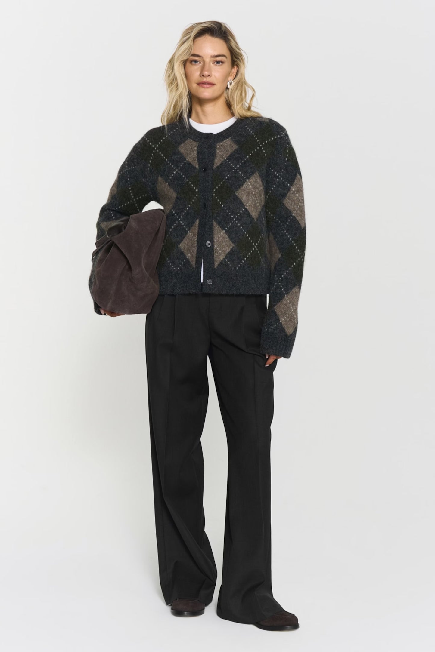 Filippa Argyle Cardigan - Forest Green