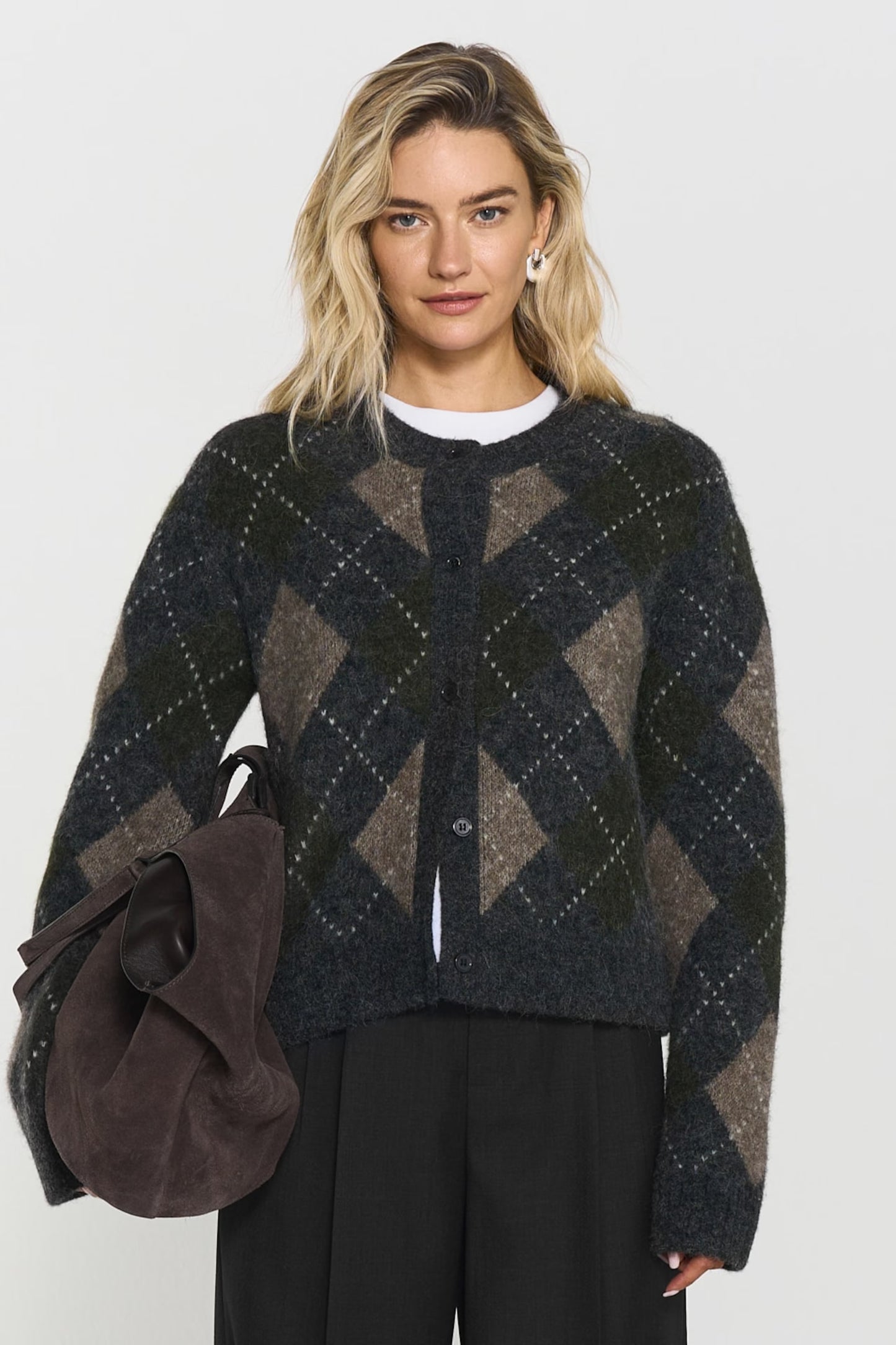 Filippa Argyle Cardigan - Forest Green