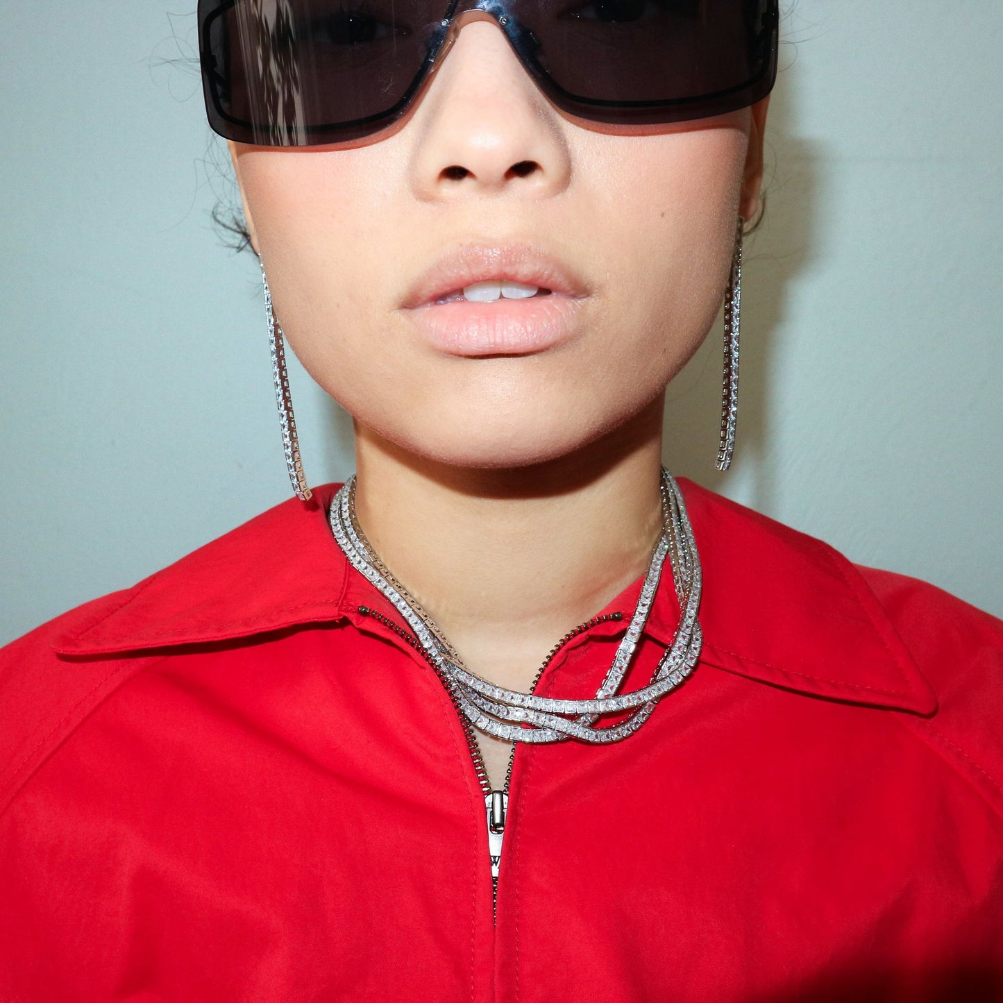 Square tennis earring white silver