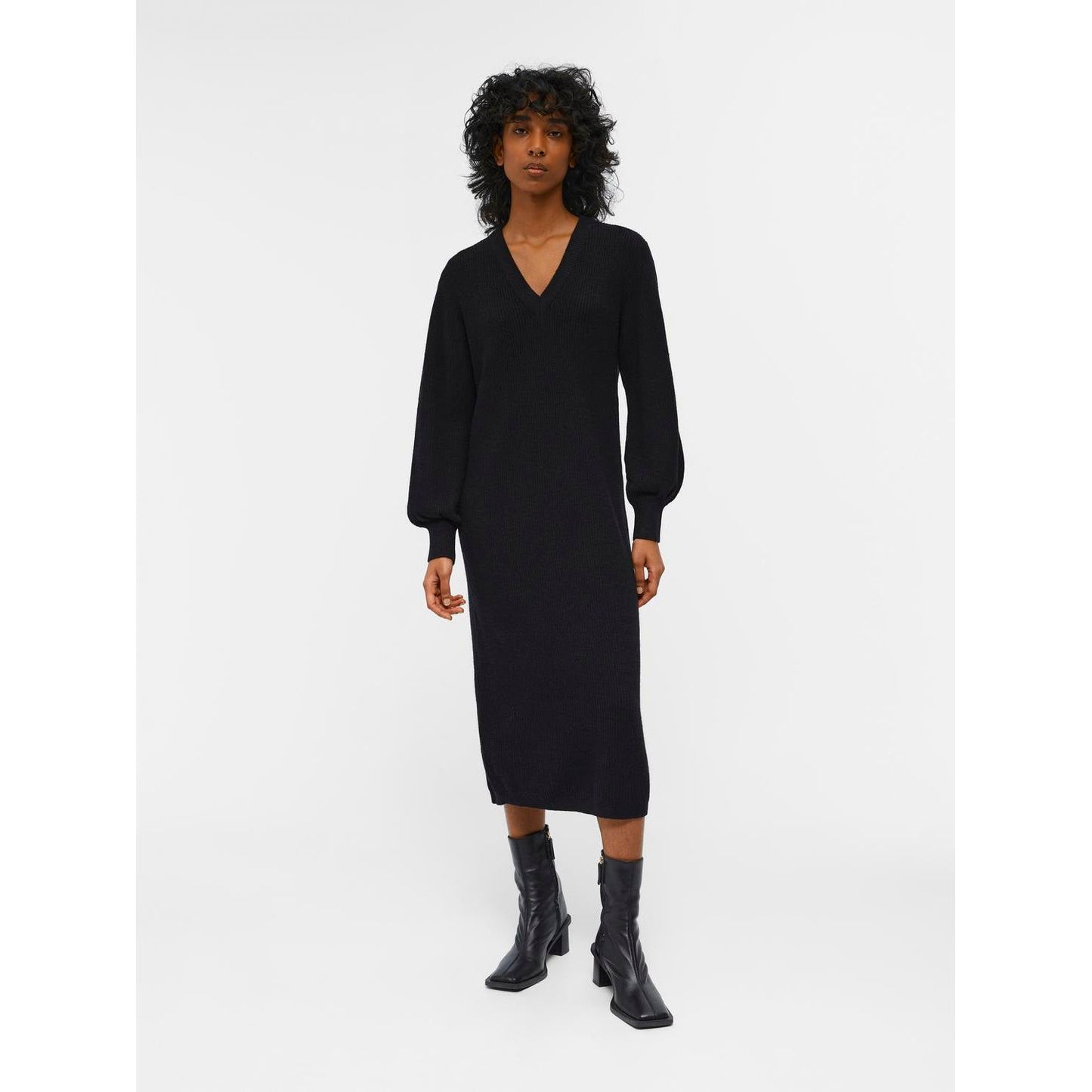 OBJMALENA L/S KNIT DRESS BLACK
