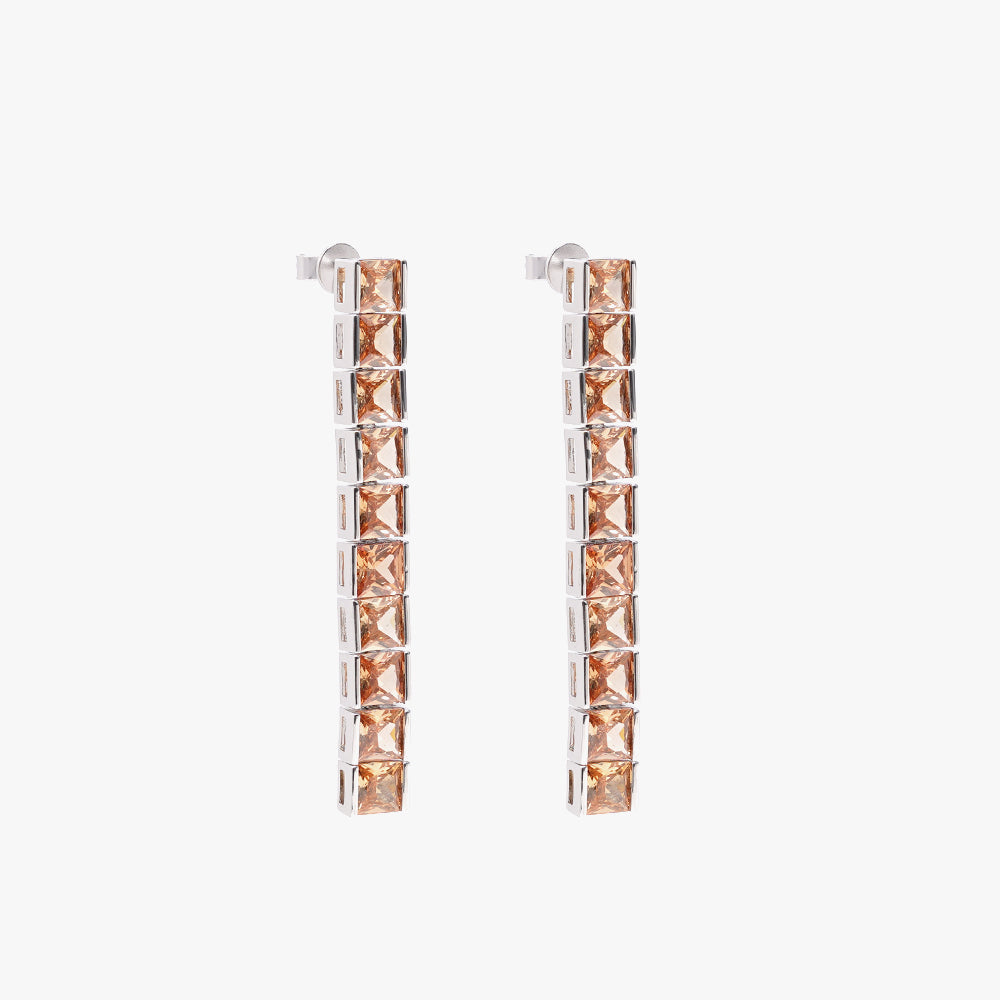 Thick square tennis earring beige silver