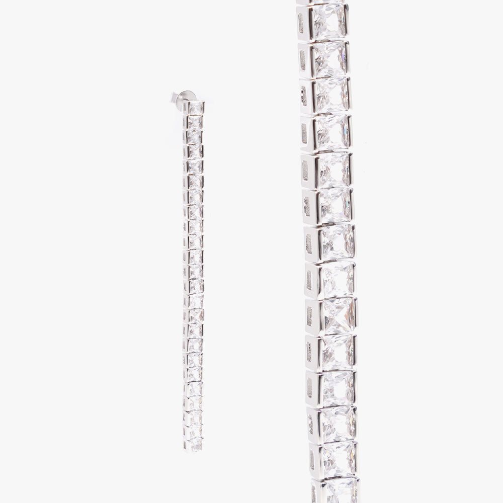 Square tennis earring white silver