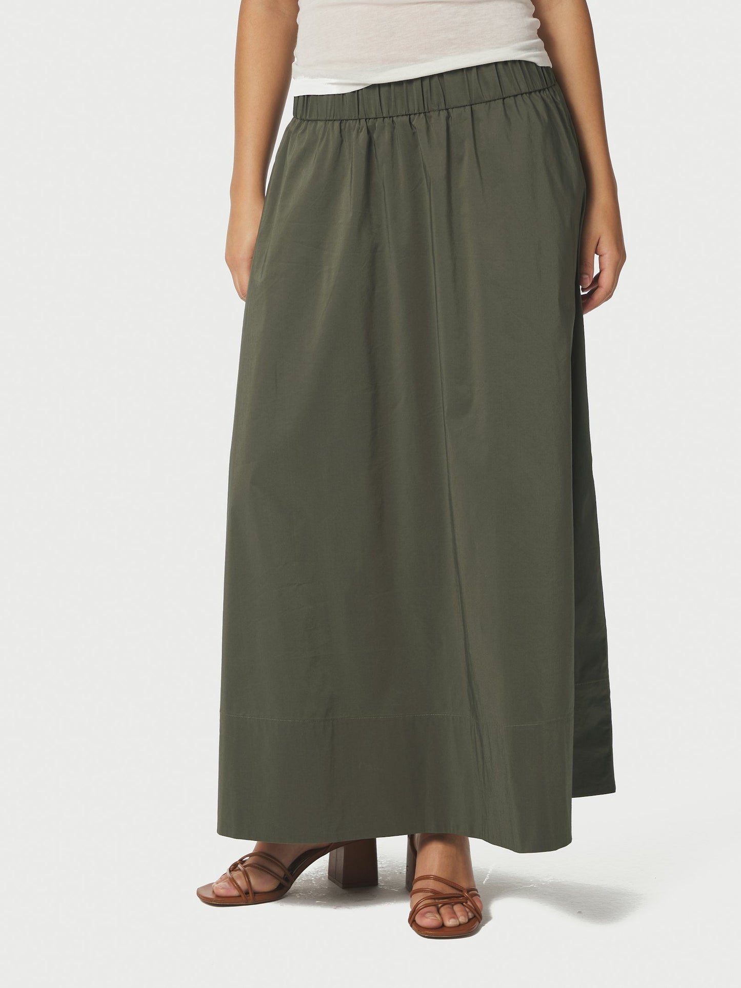 Yara Long Poplin Skirt - army