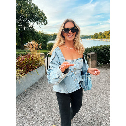 STRAPLESS DENIM TOP - WASHED DENIM