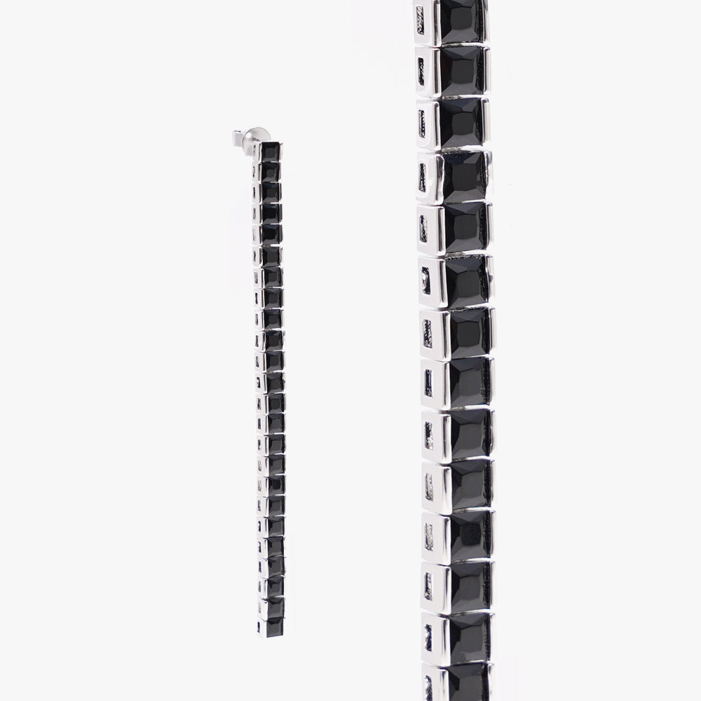 Square tennis earring black silver