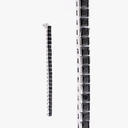 Square tennis earring black silver