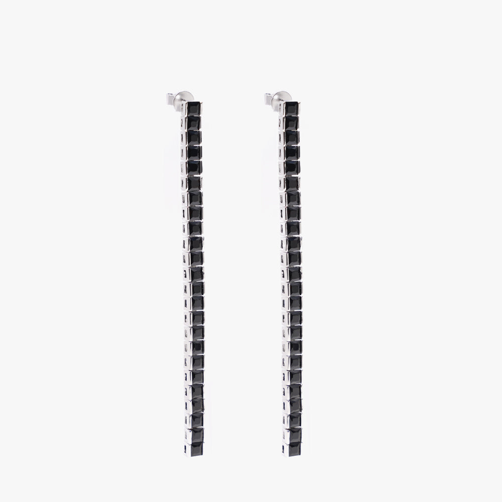 Square tennis earring black silver
