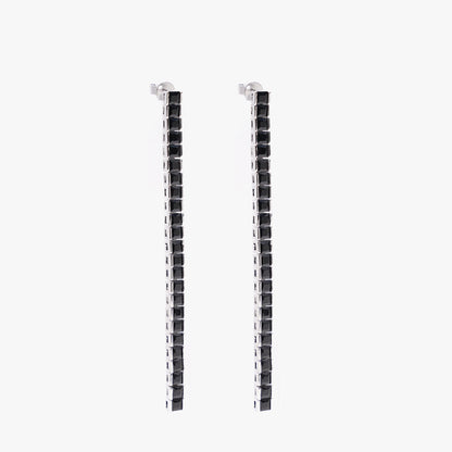 Square tennis earring black silver