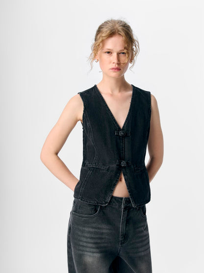 OBJZARAFINE S/L RE DENIM WAISTCOAT