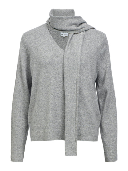 OBJCHUMA L/S LO KNIT SCARF PULLOVER
