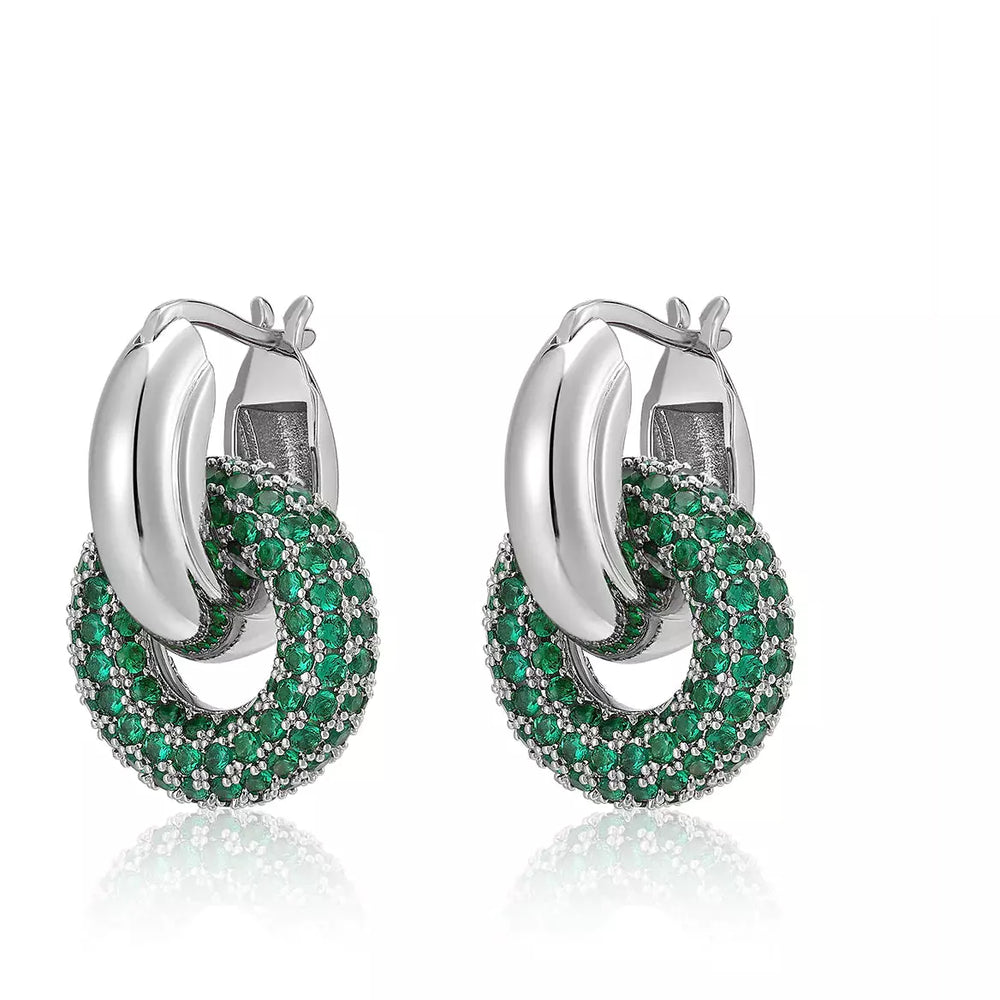 LUV AJ Pave Interlock Hoops green-silver
