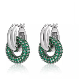 
                  
                    Ladda bild in galleri, LUV AJ Pave Interlock Hoops green-silver
                  
                
