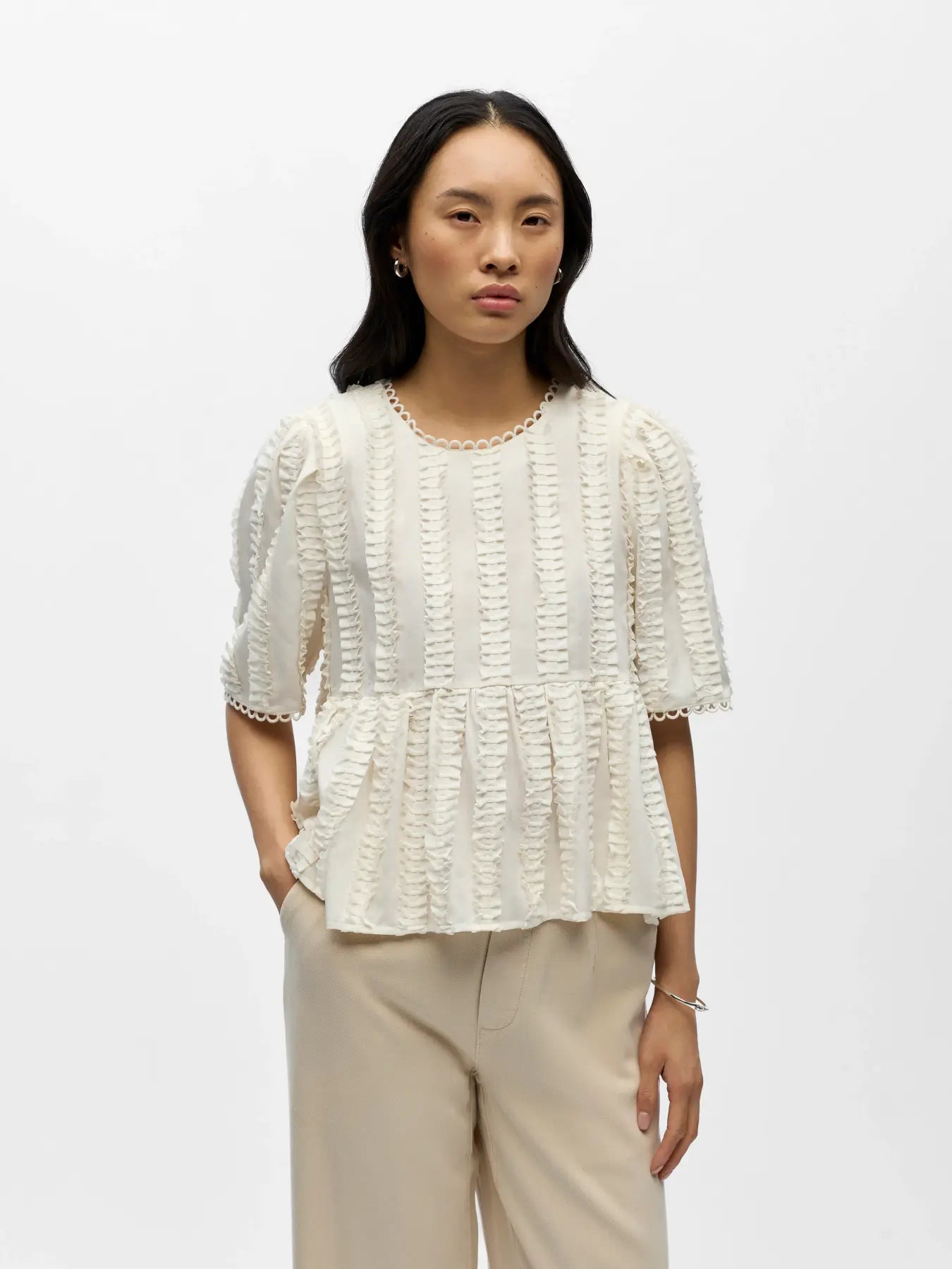 OBJGALE S/S RE FRILL TOP