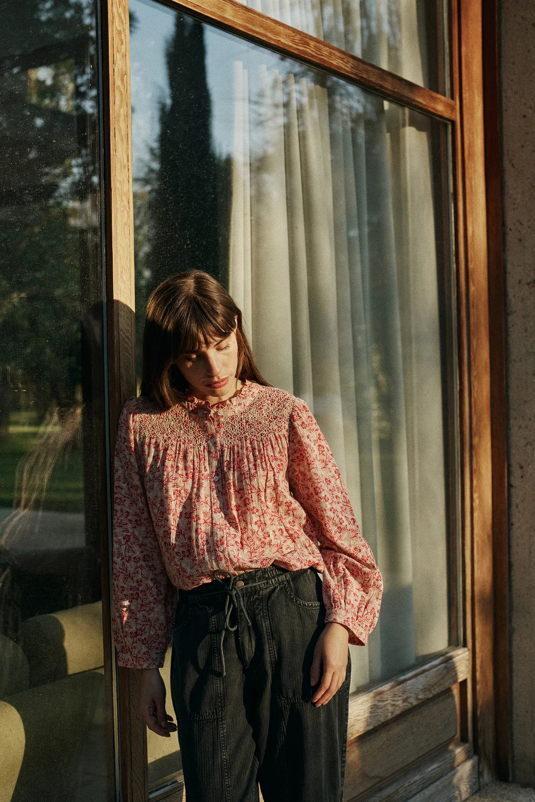 Smocked embroidery shirt
