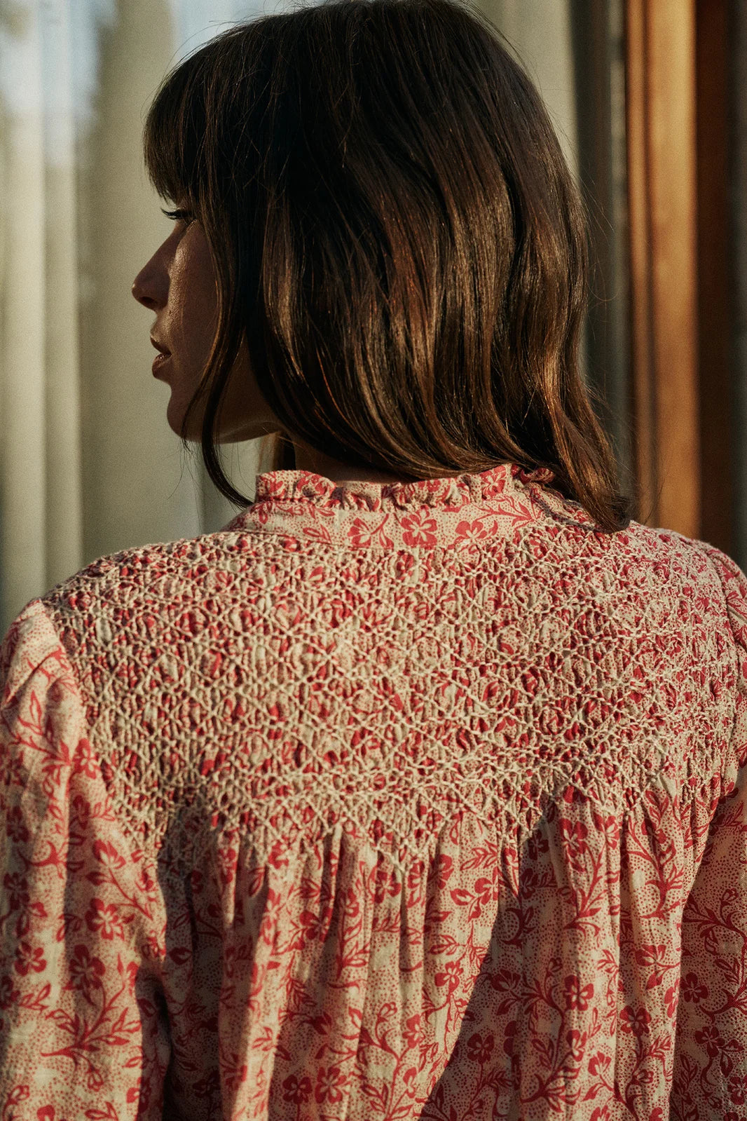 Smocked embroidery shirt