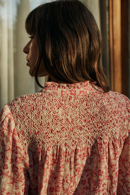 Smocked embroidery shirt