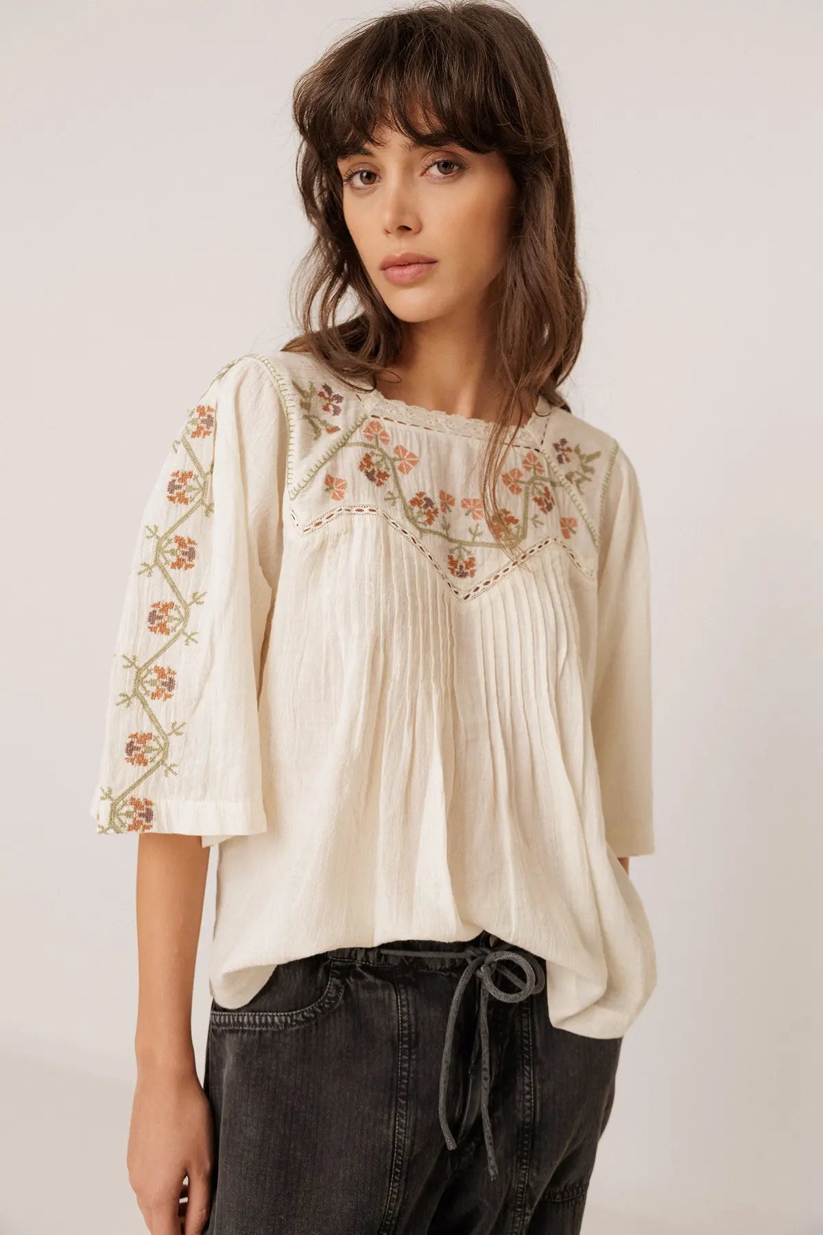 EMBROIDERED-YOKE BLOUSE