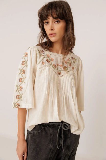 EMBROIDERED-YOKE BLOUSE