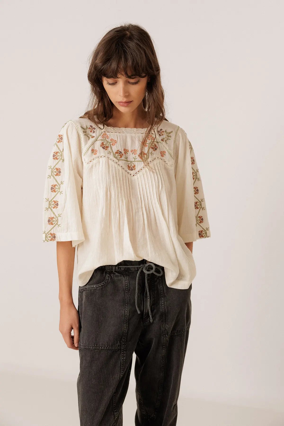 EMBROIDERED-YOKE BLOUSE