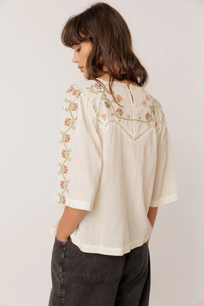 EMBROIDERED-YOKE BLOUSE