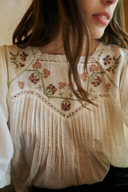 EMBROIDERED-YOKE BLOUSE