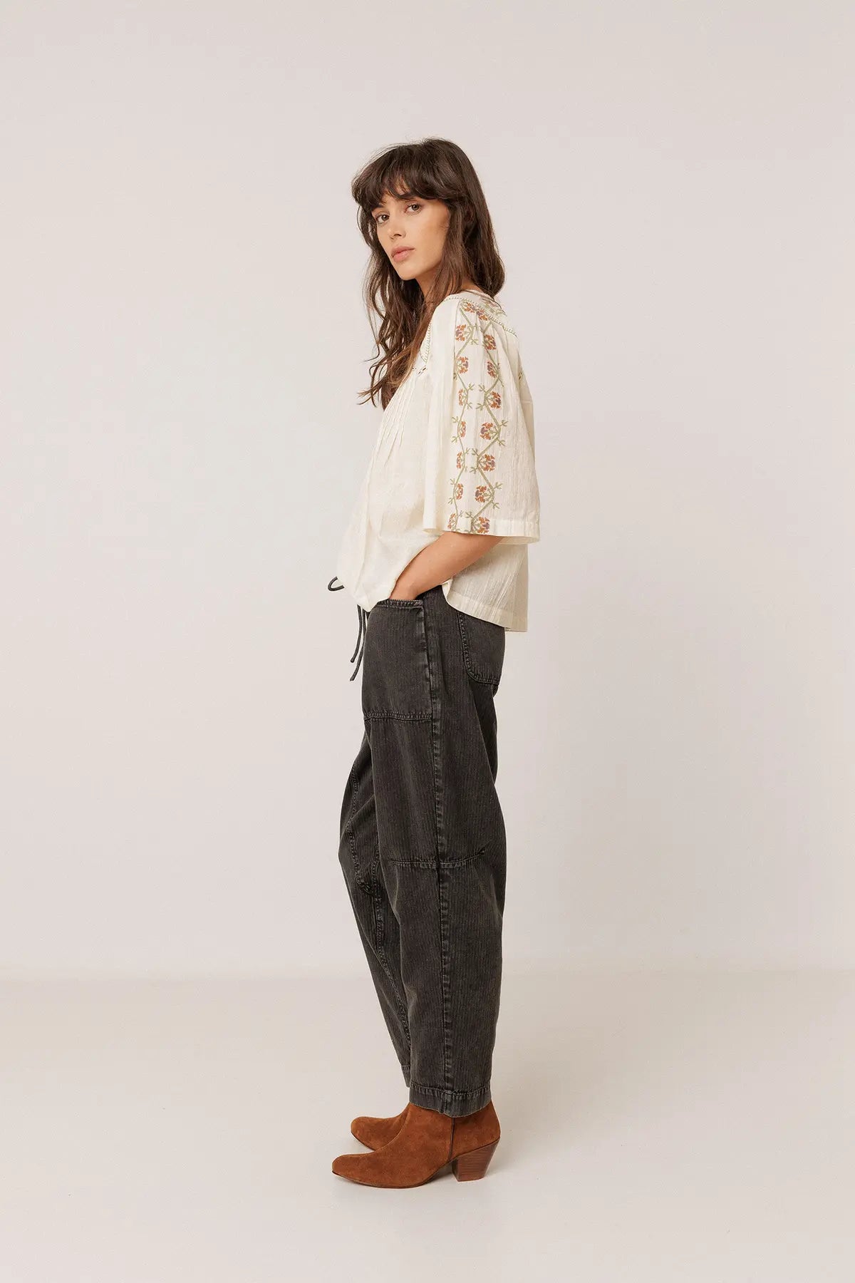 EMBROIDERED-YOKE BLOUSE