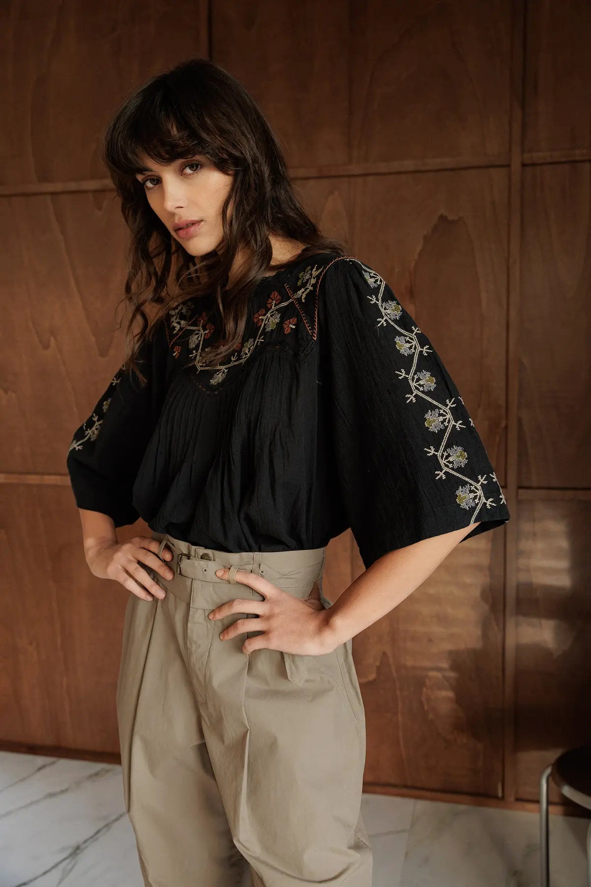 EMBROIDERED-YOKE BLOUSE