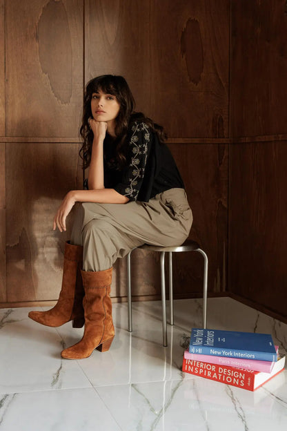 EMBROIDERED-YOKE BLOUSE