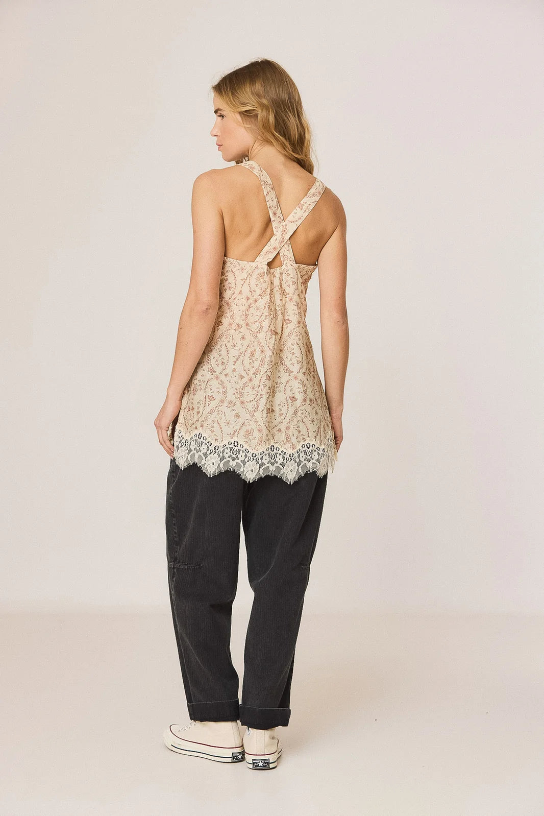 Vintage-print lingerie top