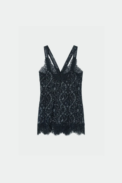 Vintage-print lingerie top marino