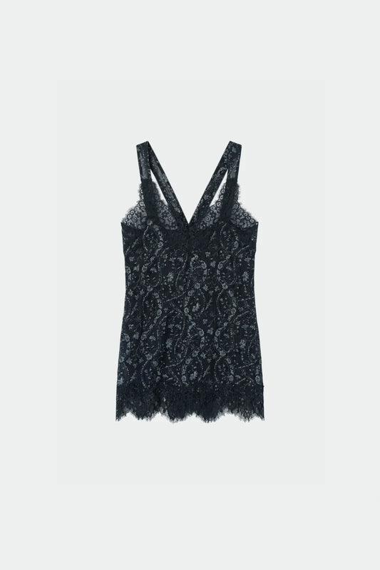 Vintage-print lingerie top marino
